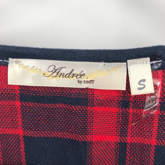 Andree By UNIT Red Blue Plaid Waterfall Open Front Lightweight Cardigan Sweater - Picture 2 of 7